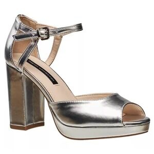 French Connection Silver Platform Peep Toe Pumps Heels 10 New